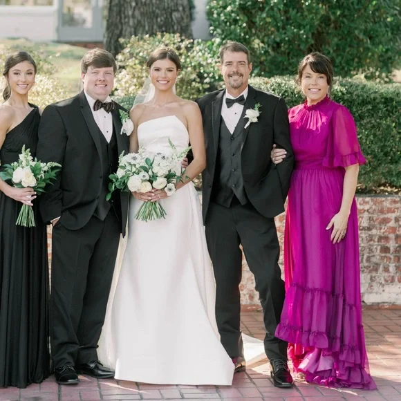 Mac Duggal Ruffled Mock Neck Flutter Sleeve High Low Hem Gown - Picture 5 of 5